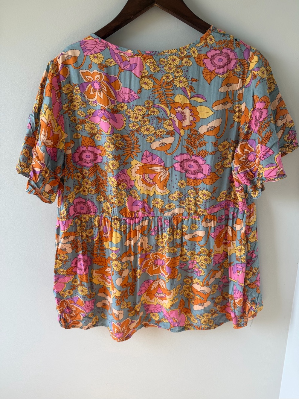 Rusttydustty Floral Boho Babydoll Blouse | Size Large | Cottagecore V-Neck - Picture 3 of 7